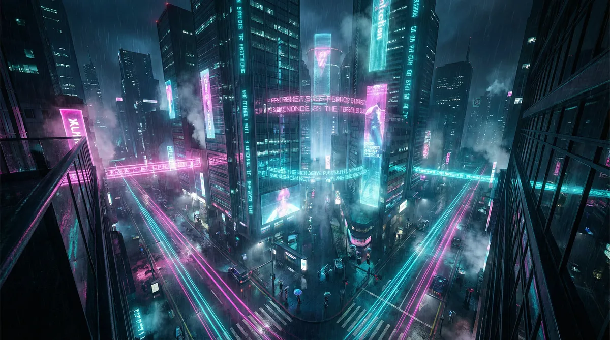 跳转进行中紫萝莉 竖屏短剧平台首页背景 - 赛博朋克都市夜景